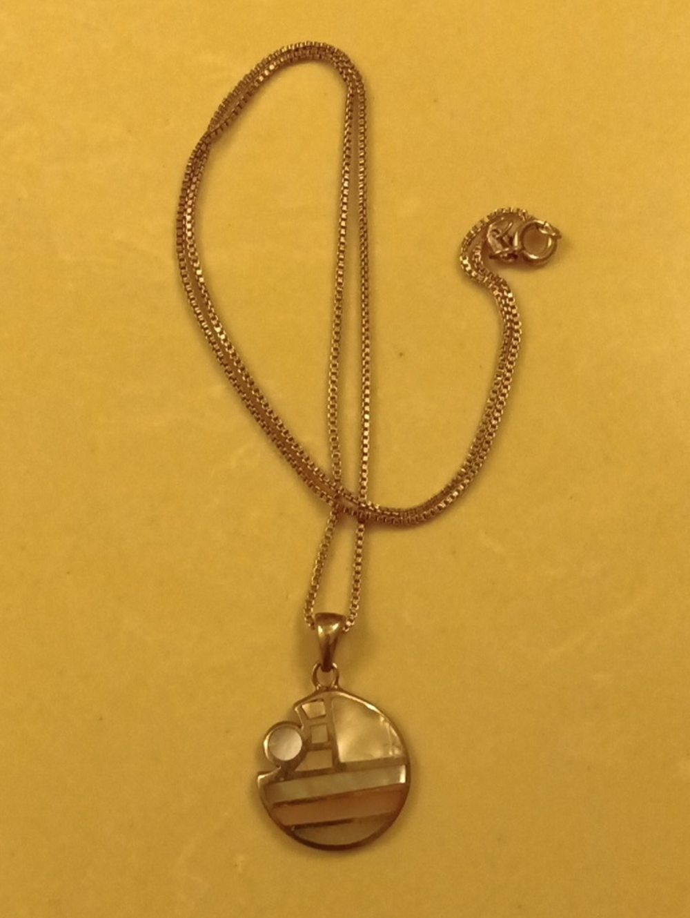 Gold Tone Round Inlay Pendant Necklace - Women Jewelry